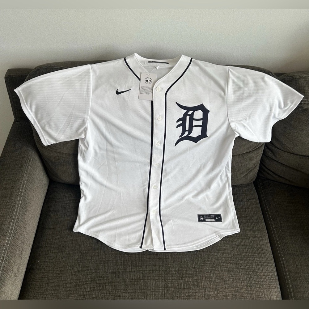 Nike Authentic Detroit Tigers Javier Baez #28 MLB White Jersey Men’s Sz: L